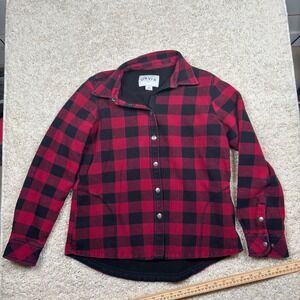 ORVIS Men's Red Black Buffalo Plaid Fleece‎ Lined Snap Front Shirt Jacket M